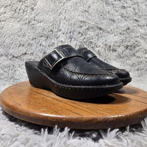 Vintage Y2K Born Womens Size 9/40.5 Chunky Platform Mules Black Leather Shoes